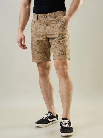 Light Brown Printed Chino Shorts Tim Paris