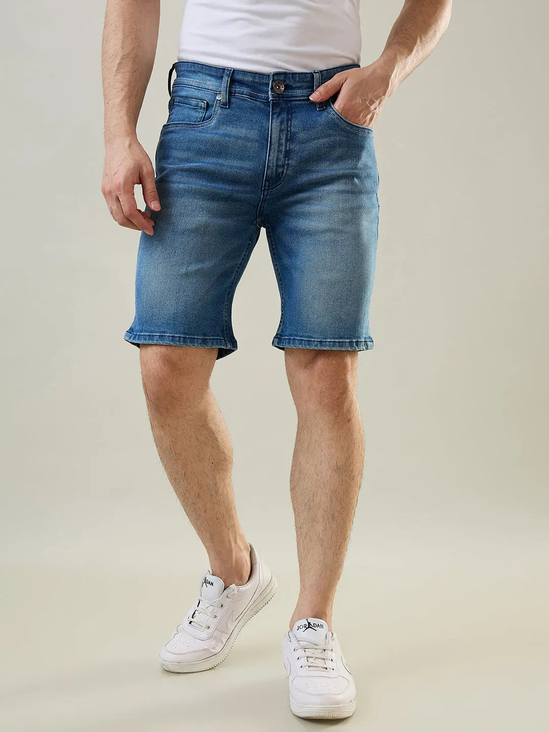 Light Indigo Stretch Denim Shorts Tim Paris