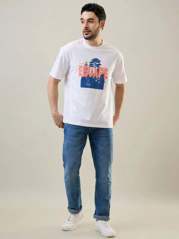 Escape White Graphic Print Relaxed Fit T-Shirt Tim Paris