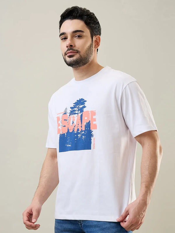Escape White Graphic Print Relaxed Fit T-Shirt Tim Paris
