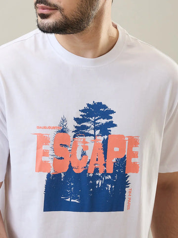 Escape White Graphic Print Relaxed Fit T-Shirt Tim Paris