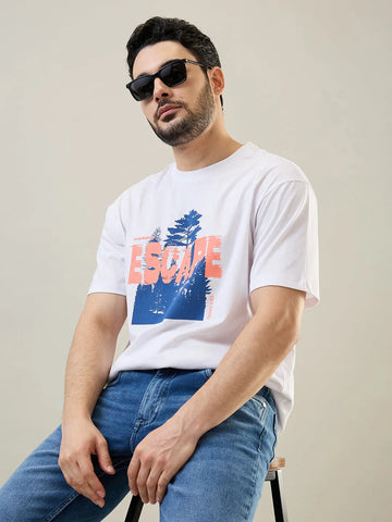 Escape White Graphic Print Relaxed Fit T-Shirt Tim Paris