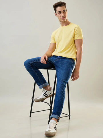 Enzyme Wash Blue Parker Slim Straight Fit Jeans Tim Paris