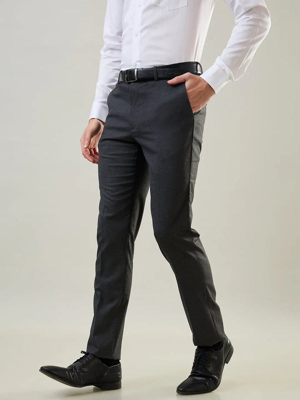 Dark Grey Woven Solid Formal Pant Tim Paris