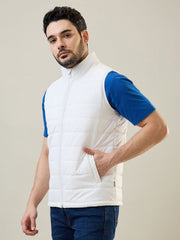 White Sleeveless Bomber Jacket