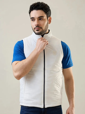 White & Blue Sleeveless Reversible Jacket Tim Paris