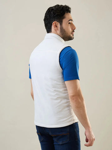 White & Blue Sleeveless Reversible Jacket Tim Paris