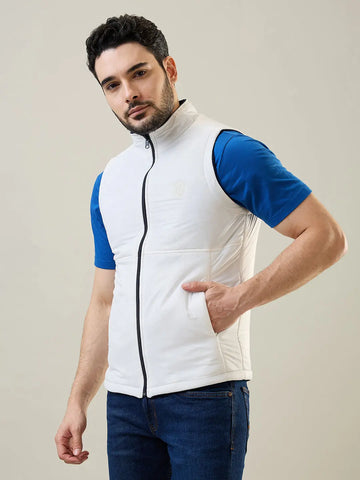 White & Blue Sleeveless Reversible Jacket Tim Paris