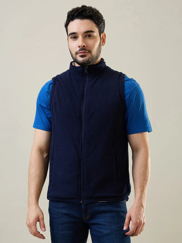 White & Blue Sleeveless Reversible Jacket Tim Paris