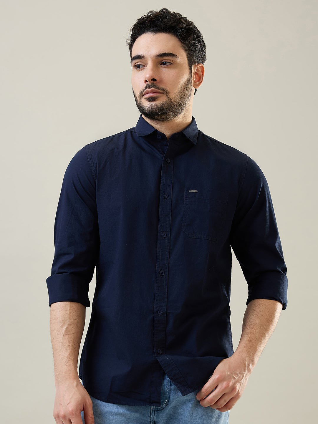 Navy Solid Casual Shirt