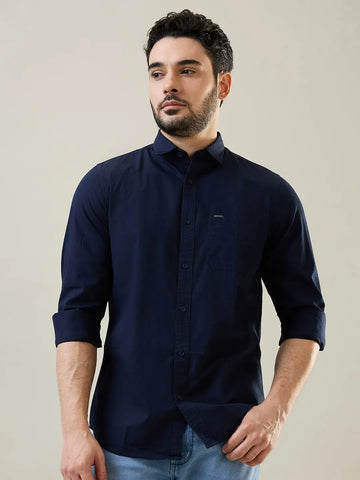 Navy Solid Casual Shirt Tim Paris