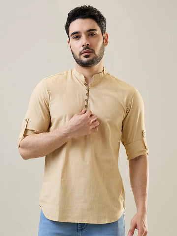 Khakhi Solid Short Kurta Tim Paris