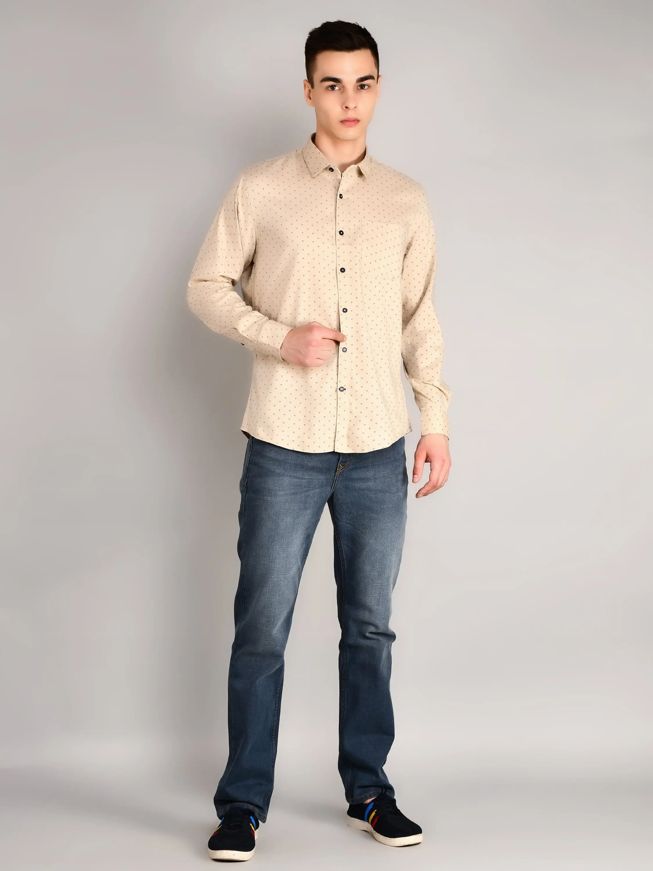 Ivory Printed Regular Fit Shirt TIM PARIS