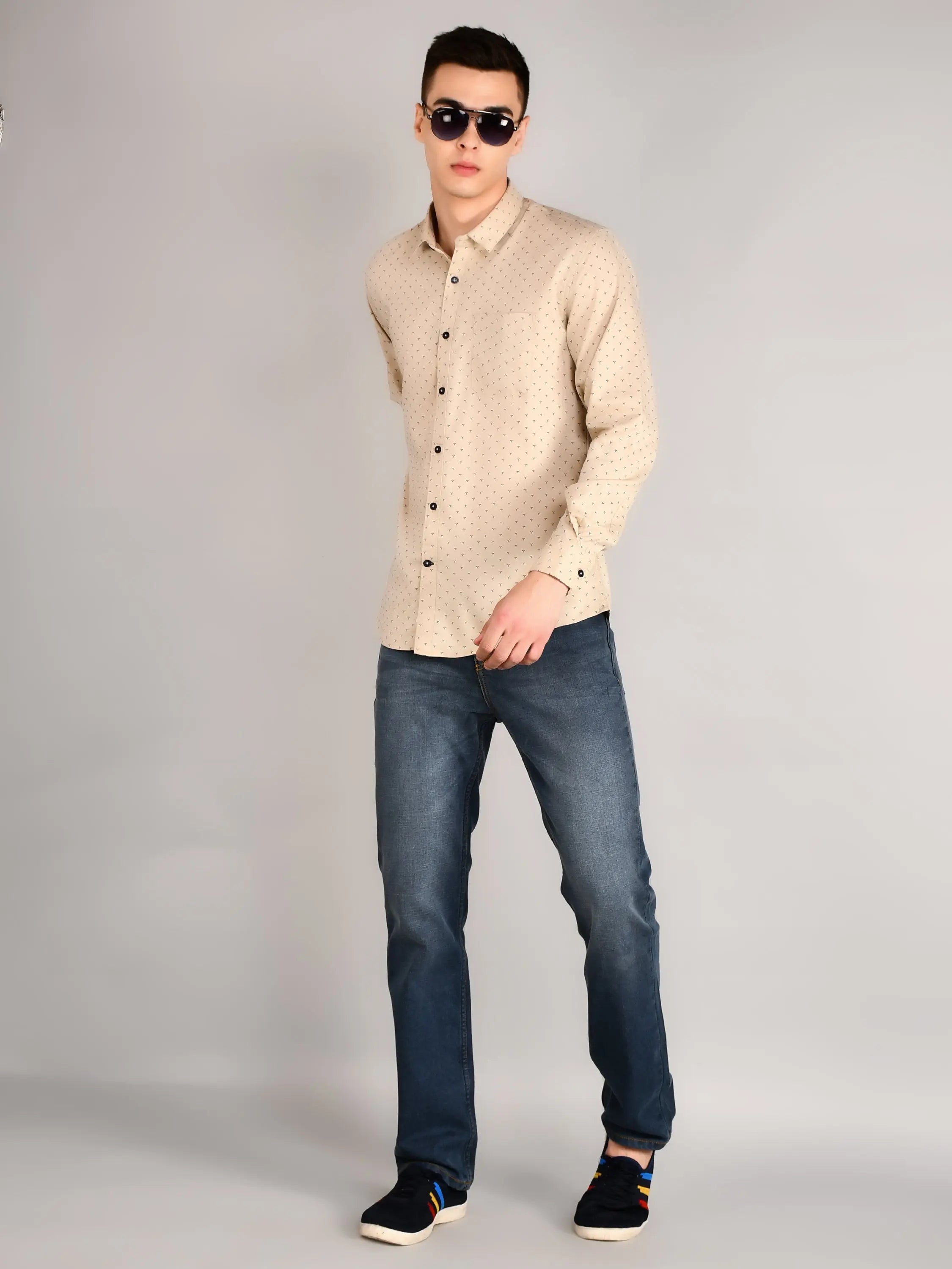Ivory Printed Regular Fit Shirt TIM PARIS