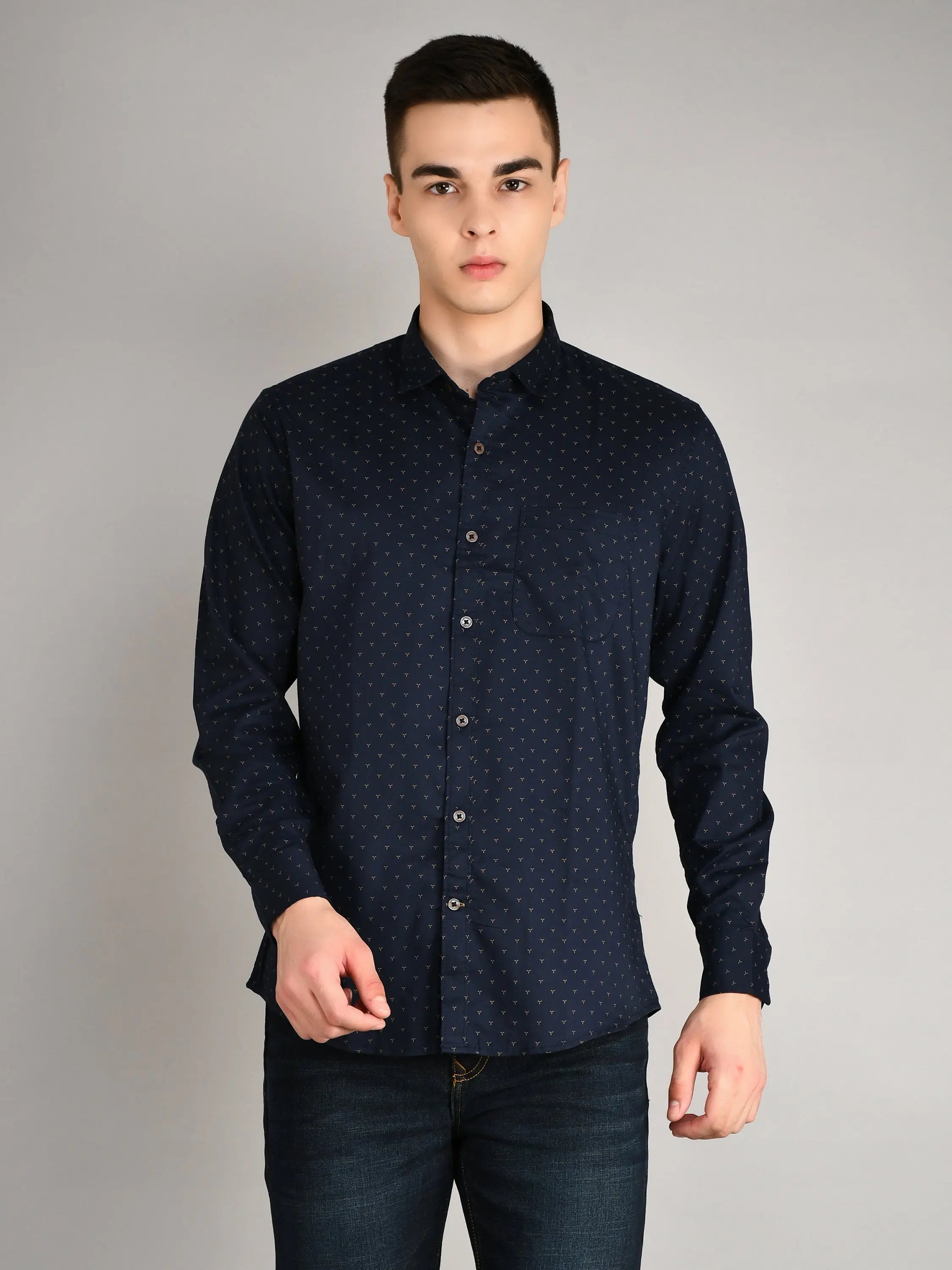 Navy Printed Regular Fit Shirt TIM PARIS