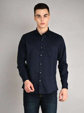 Navy Printed Regular Fit Shirt TIM PARIS