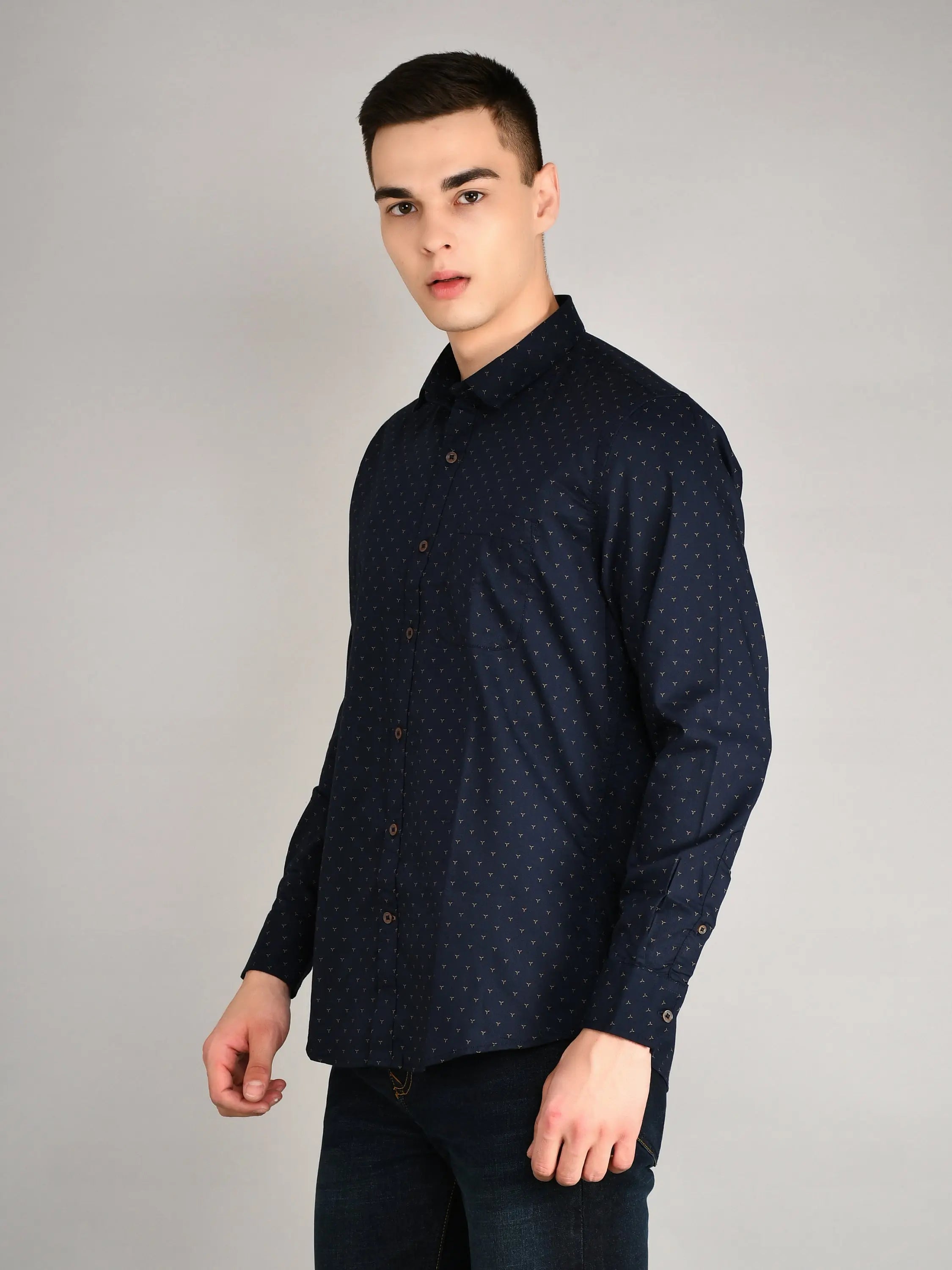 Navy Printed Regular Fit Shirt TIM PARIS