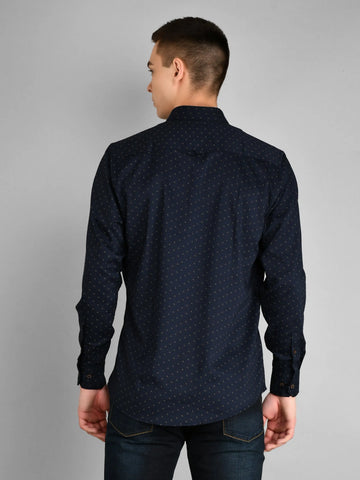 Navy Printed Regular Fit Shirt TIM PARIS