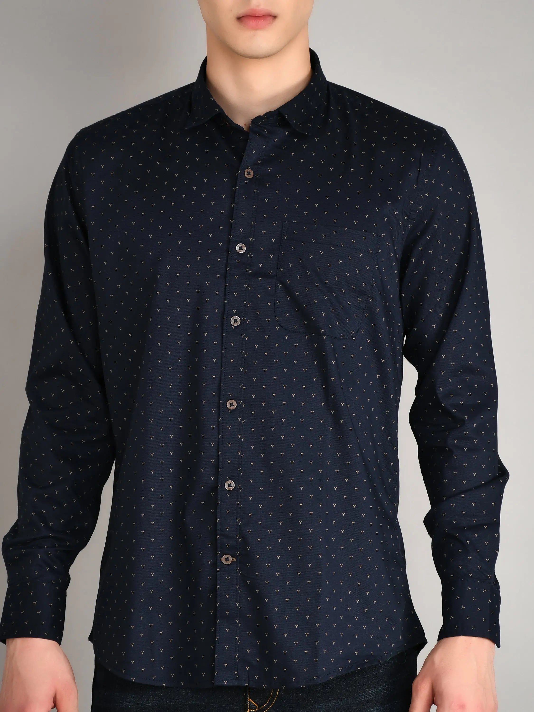Navy Printed Regular Fit Shirt TIM PARIS