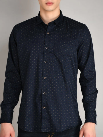 Navy Printed Regular Fit Shirt TIM PARIS