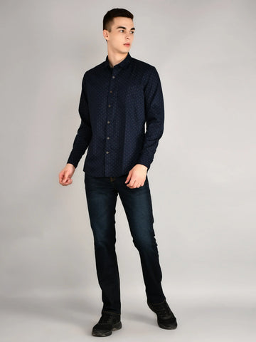 Navy Printed Regular Fit Shirt TIM PARIS