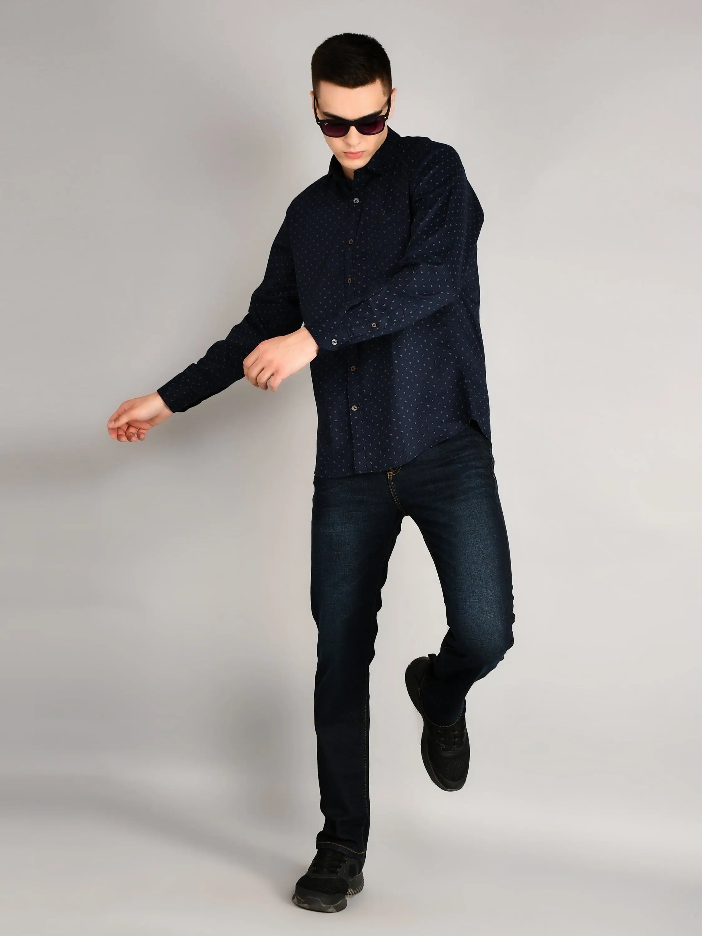 Navy Printed Regular Fit Shirt TIM PARIS