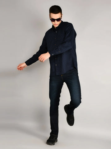 Navy Printed Regular Fit Shirt TIM PARIS