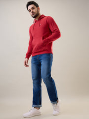 Tim Paris Red Solid Hoodie – Full Sleeve, Zipless Sweatshirt