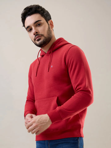 Red Solid Hooded Sweatshirt Tim Paris