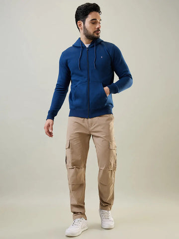 Blue Solid Zipper Hoodie Tim Paris