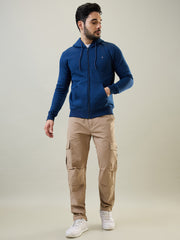 Blue Solid Zipper Hoodie