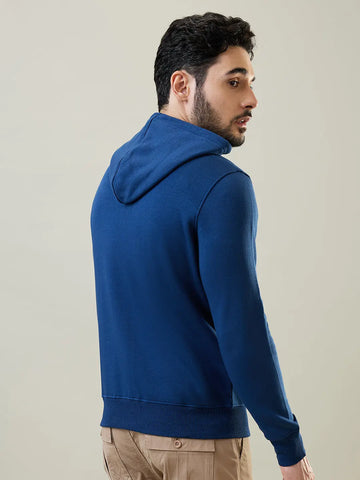 Blue Solid Zipper Hoodie Tim Paris
