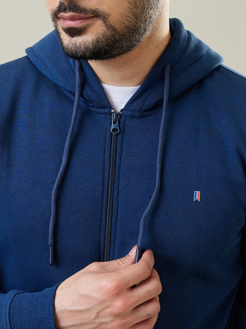 Blue Solid Zipper Hoodie Tim Paris