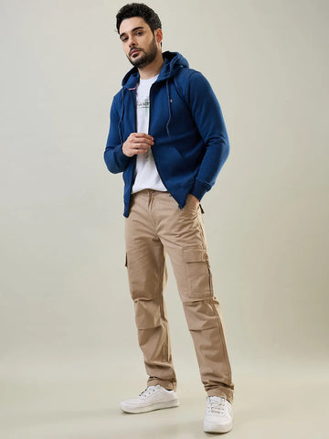 Blue Solid Zipper Hoodie Tim Paris