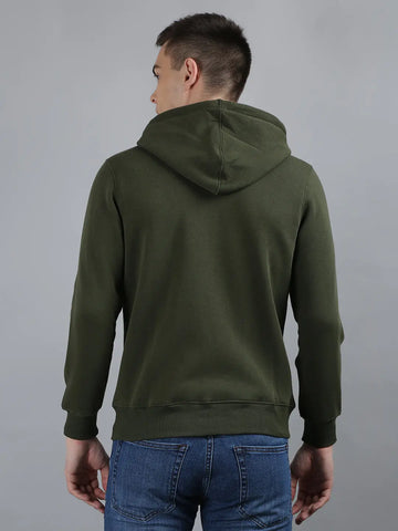 Tim Paris Olive Green Hoodie with Zipper – Solid Sweatshirt, Full Sleeve Tim Paris