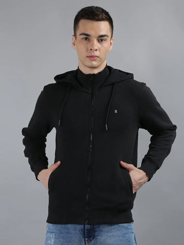 Tim Paris Black Hoodie with Zipper – Solid Sweatshirt Tim Paris