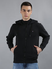 Tim Paris Black Hoodie with Zipper – Solid Sweatshirt