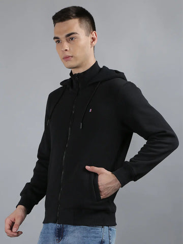 Tim Paris Black Hoodie with Zipper – Solid Sweatshirt Tim Paris