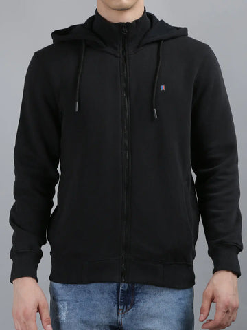 Tim Paris Black Hoodie with Zipper – Solid Sweatshirt Tim Paris