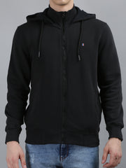 Tim Paris Black Hoodie with Zipper – Solid Sweatshirt