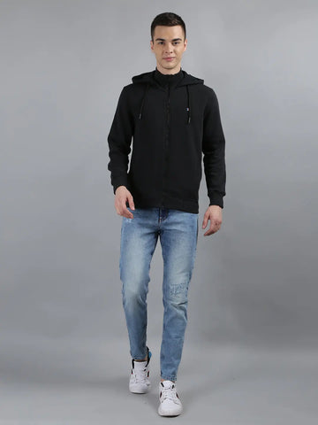 Tim Paris Black Hoodie with Zipper – Solid Sweatshirt Tim Paris