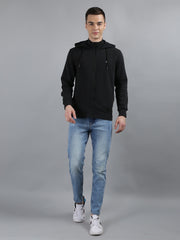 Tim Paris Black Hoodie with Zipper – Solid Sweatshirt