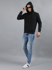 Tim Paris Black Hoodie with Zipper – Solid Sweatshirt