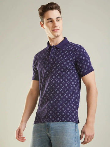 Blue Printed Polo Tshirt Tim Paris