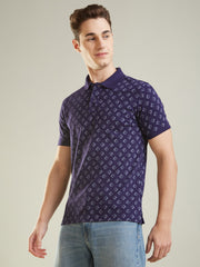 Blue Printed Polo Tshirt
