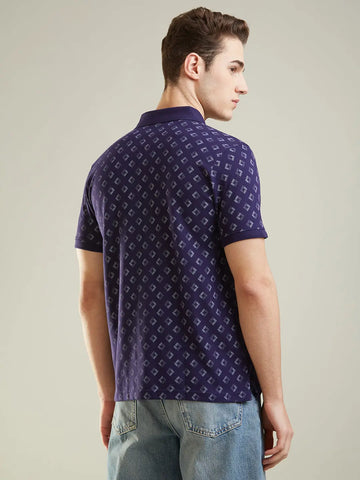 Blue Printed Polo Tshirt Tim Paris