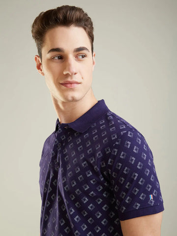 Blue Printed Polo Tshirt Tim Paris
