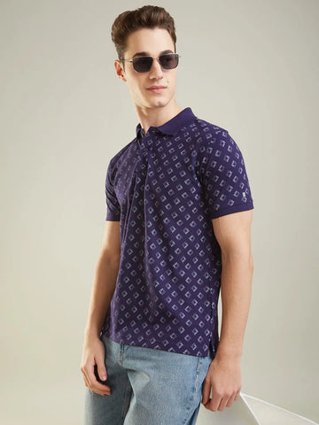 Blue Printed Polo Tshirt Tim Paris