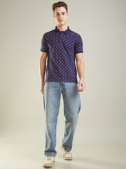 Blue Printed Polo Tshirt