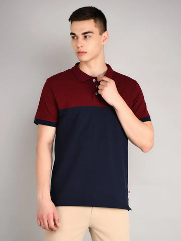 Maroon Cut & Sew Regular Fit T-Shirt TIM PARIS